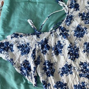 Blue Flower Cold Shoulder Top